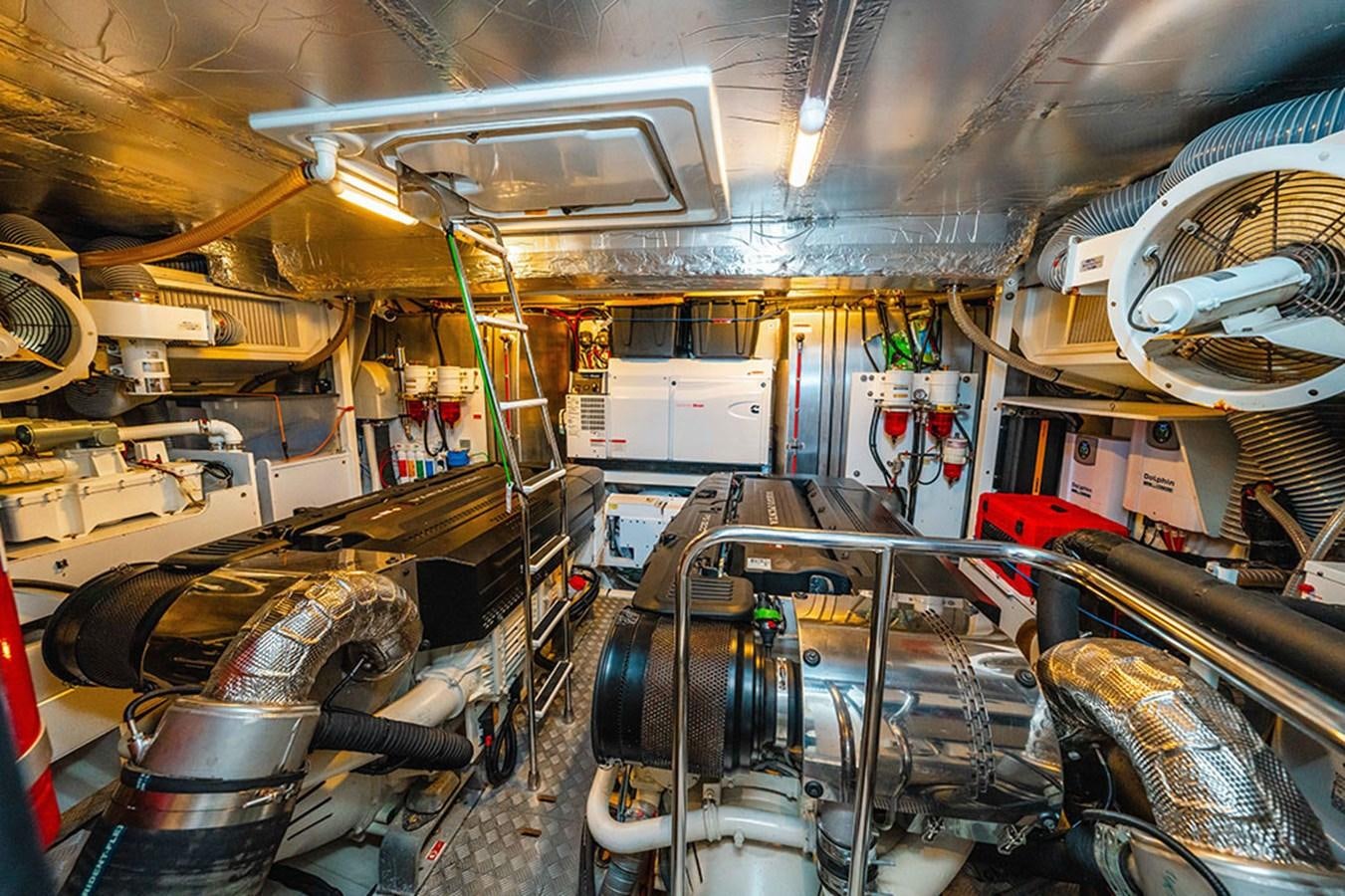 a large room with machinery aboard 2018 PRESTIGE 680 Yacht for Sale