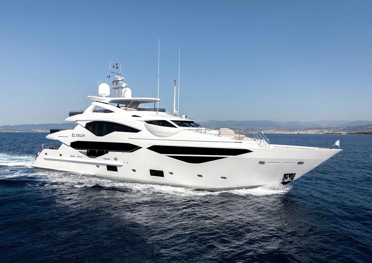 a white yacht in the water aboard ELYSIUM Yacht for Sale