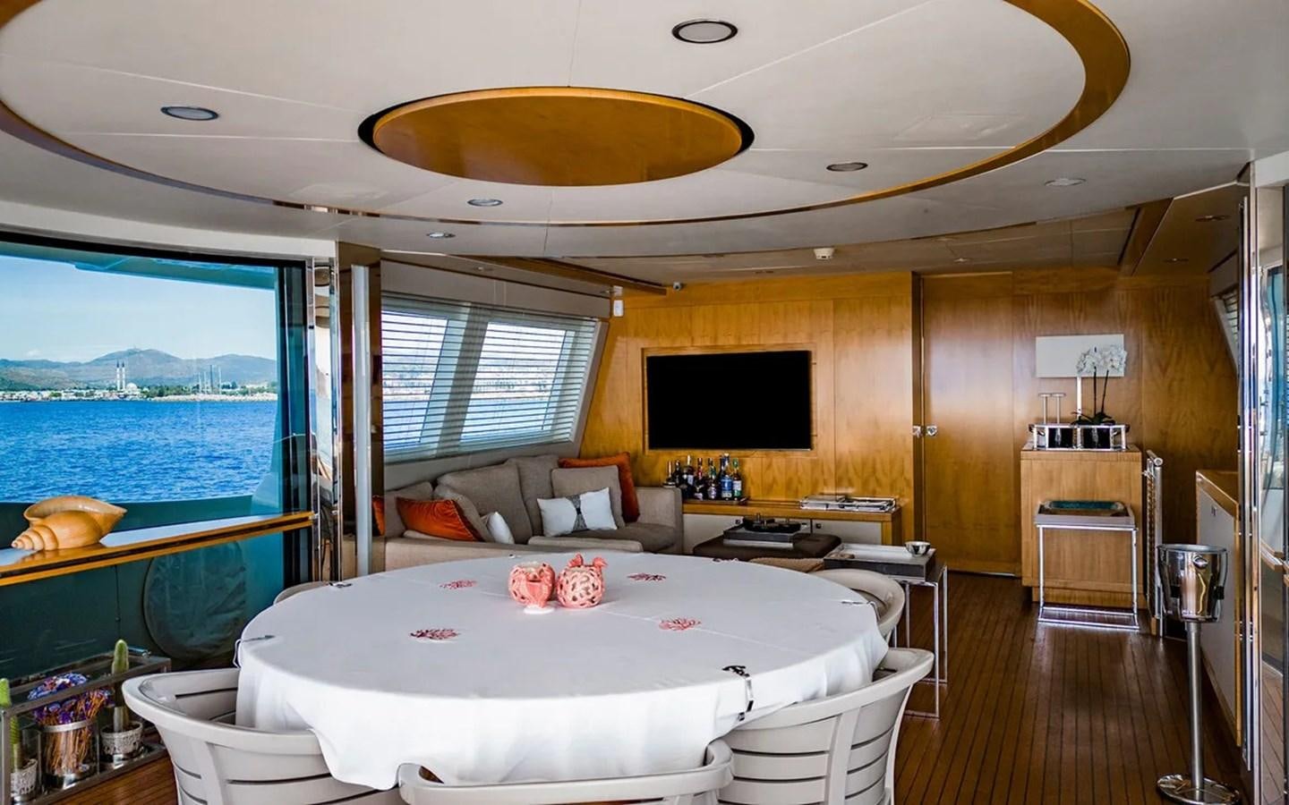 a room with a large bed and a large window aboard UNICORN Yacht for Sale