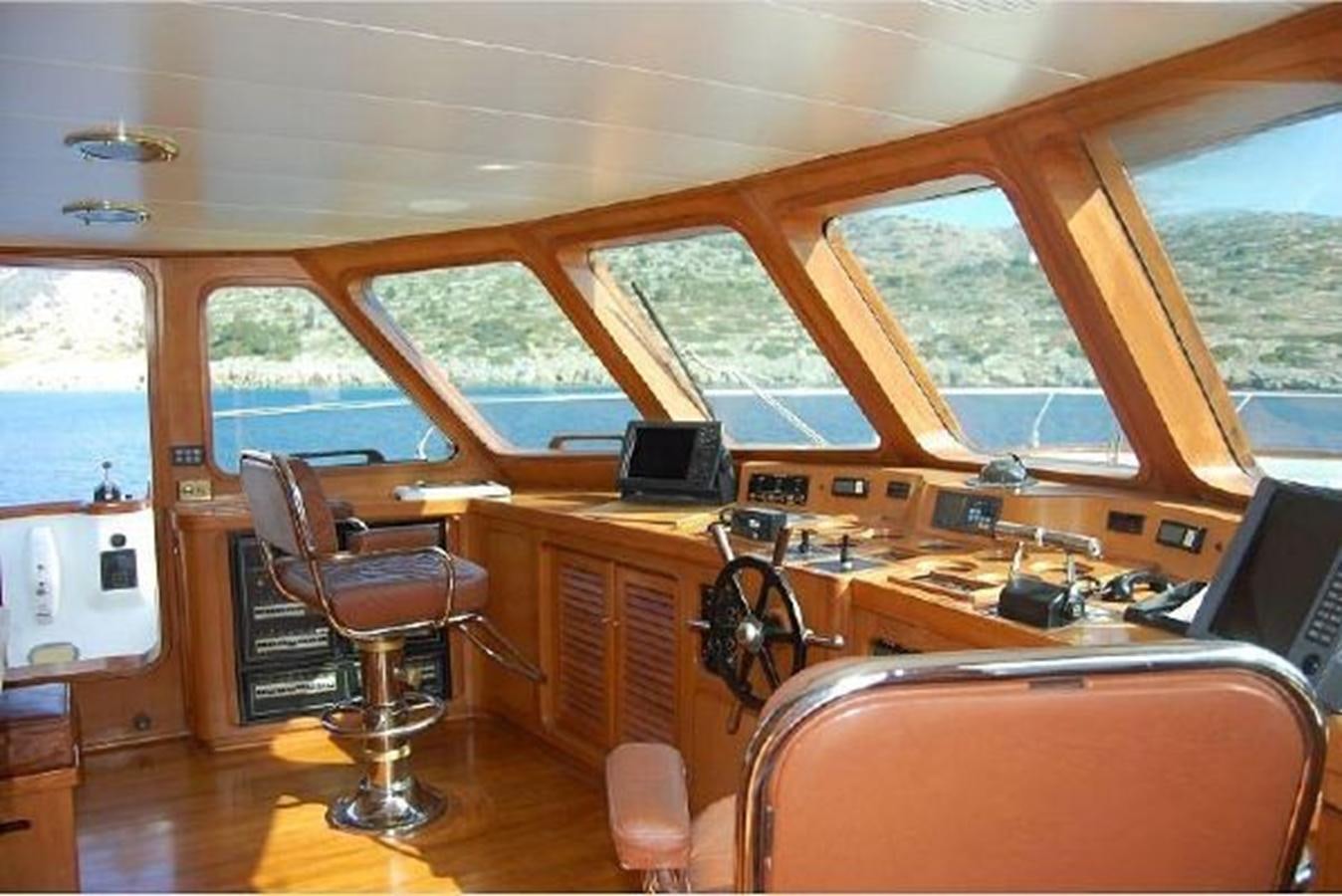 a room with a desk and chairs aboard PATRA Yacht for Sale