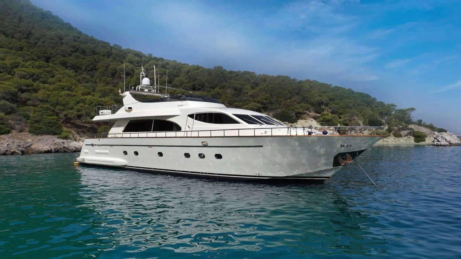 a white boat in the water aboard ESTIA POSEIDON Yacht for Sale