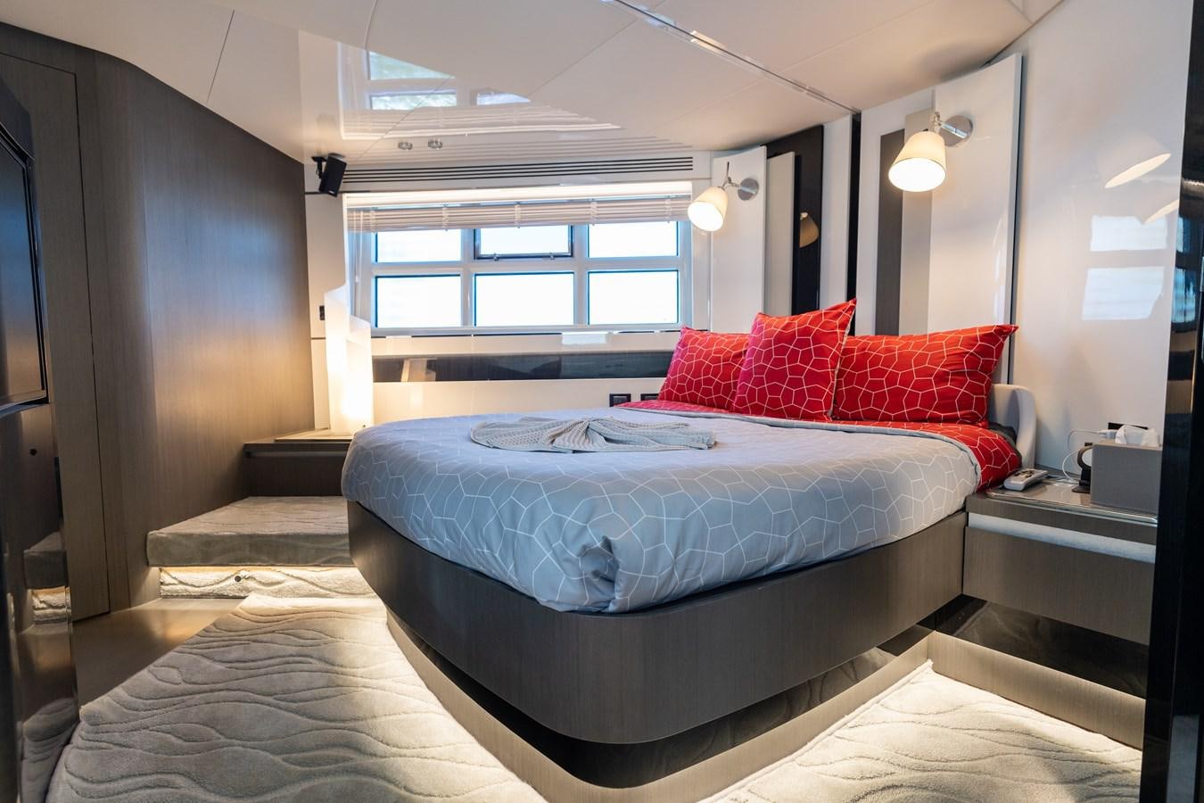 a bed in a room aboard ZERO DIMENSION Yacht for Sale