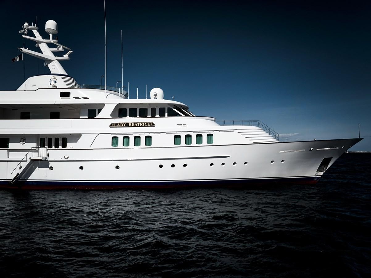 a white boat in the water aboard LADY BEATRICE Yacht for Sale