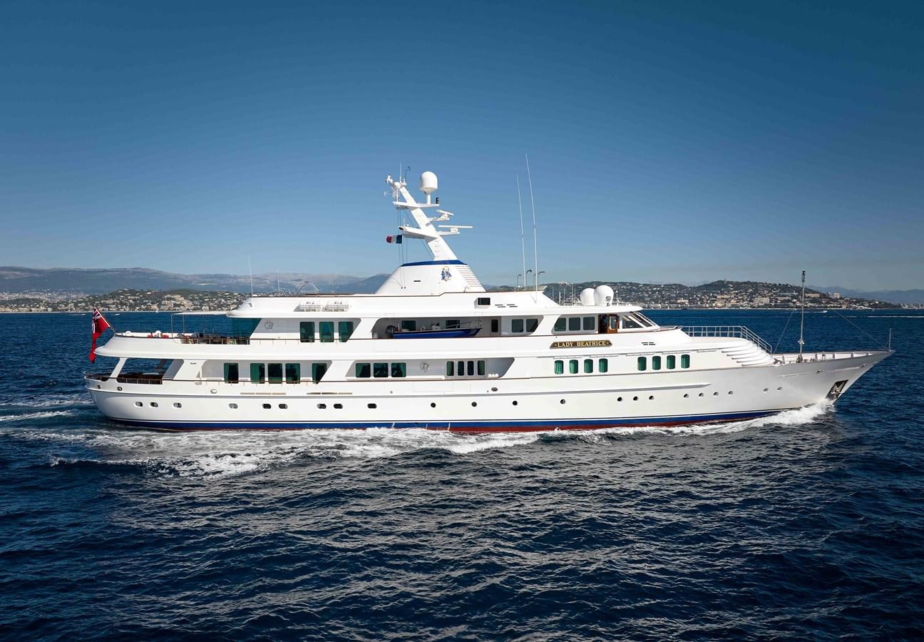 a large white boat in the water aboard LADY BEATRICE Yacht for Sale