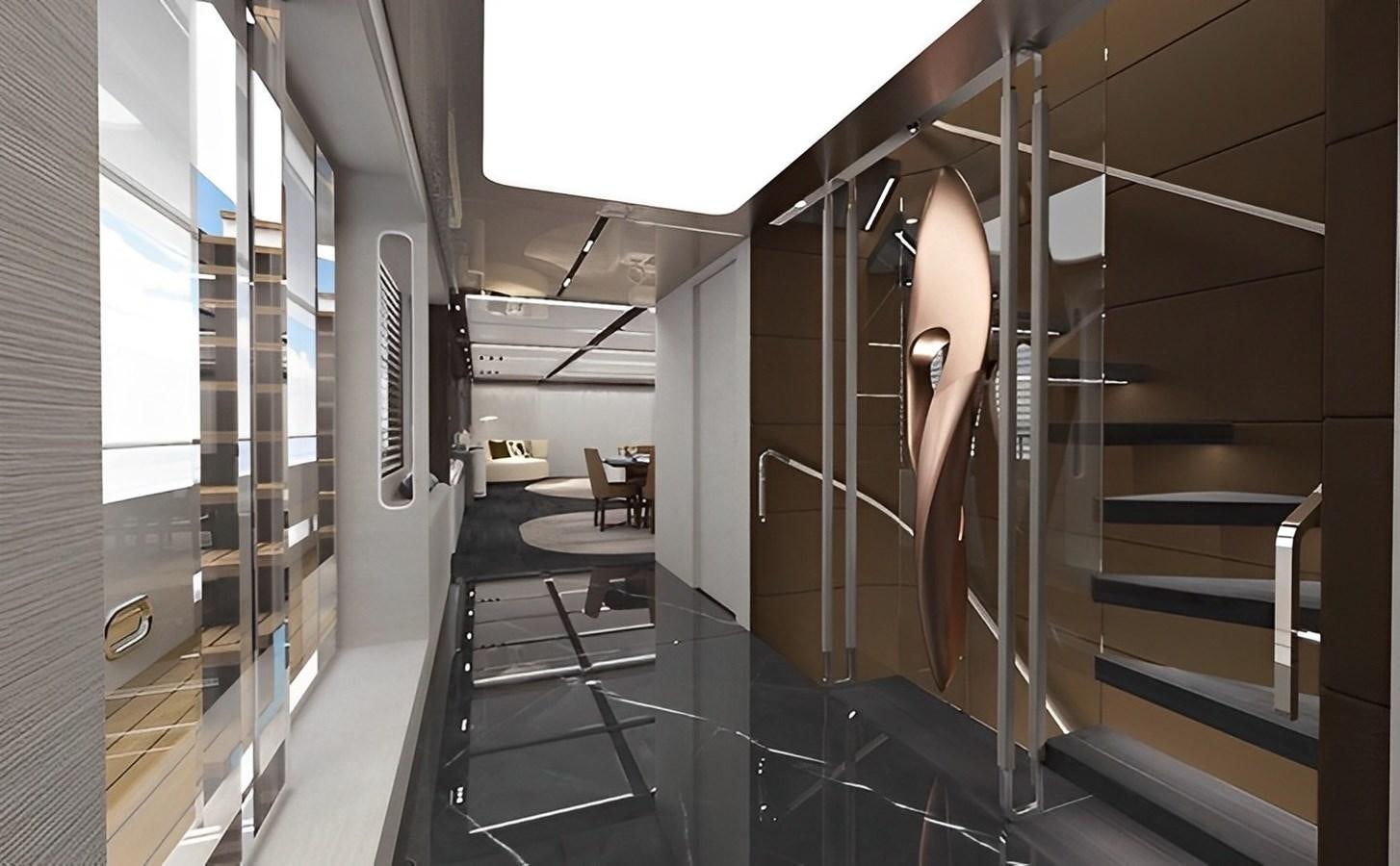 a room with a black tiled floor and a black chair aboard AVENTURA 164 Yacht for Sale