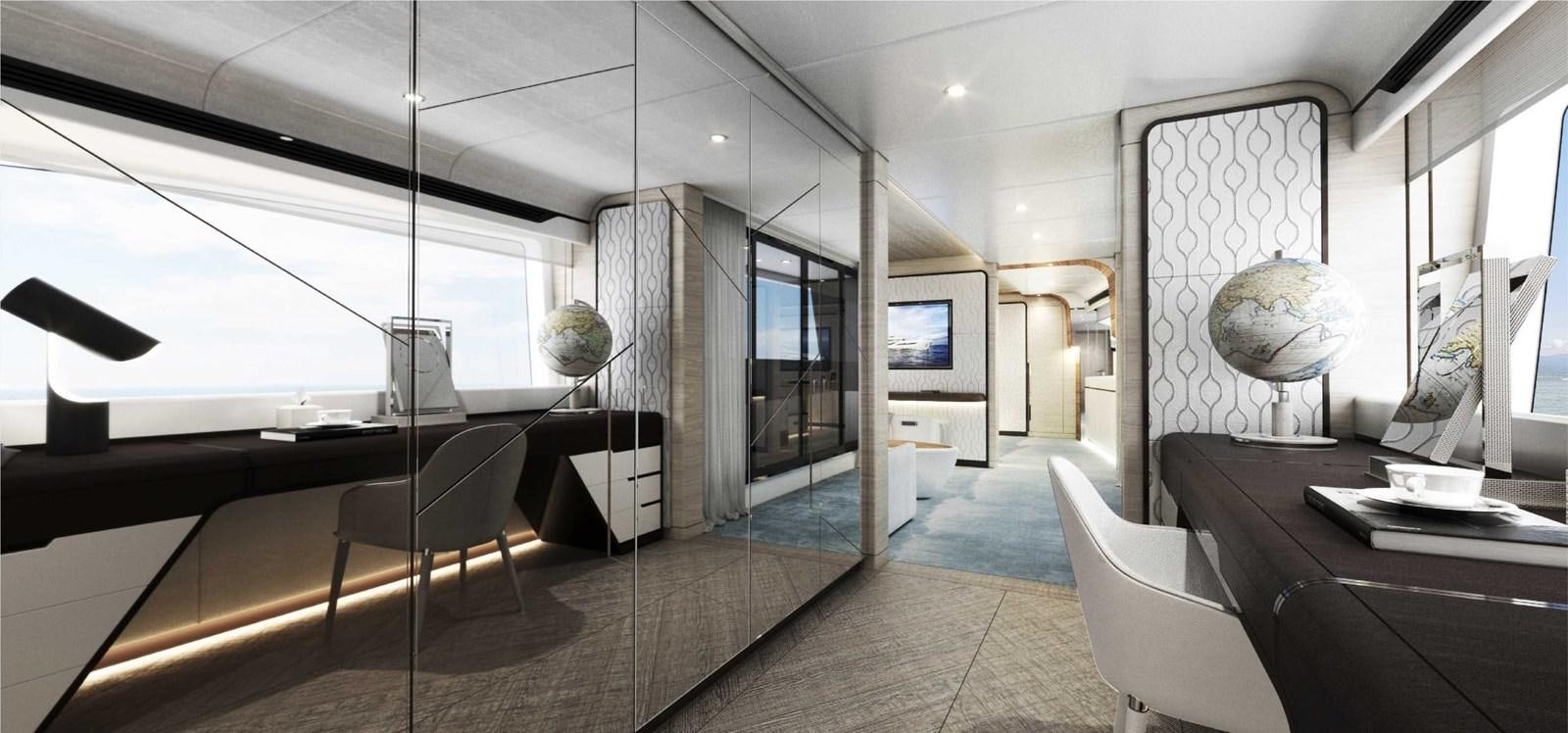 a room with a large mirror and a large window aboard MAJESTY 160 Yacht for Sale