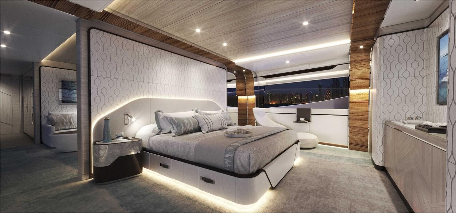 a room with a bed and a desk aboard MAJESTY 160 Yacht for Sale