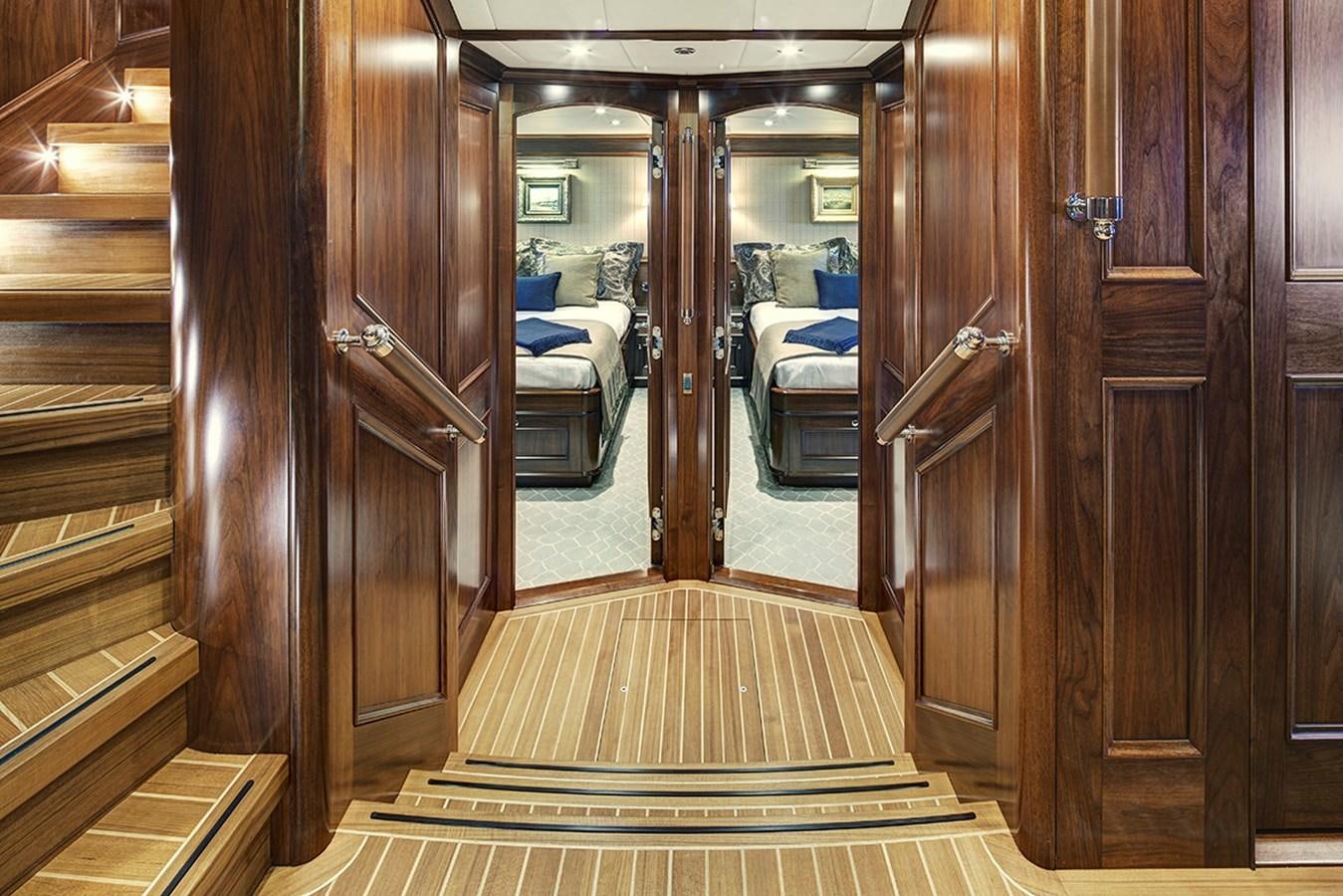 a wooden door with a wood frame aboard ENCORE Yacht for Sale