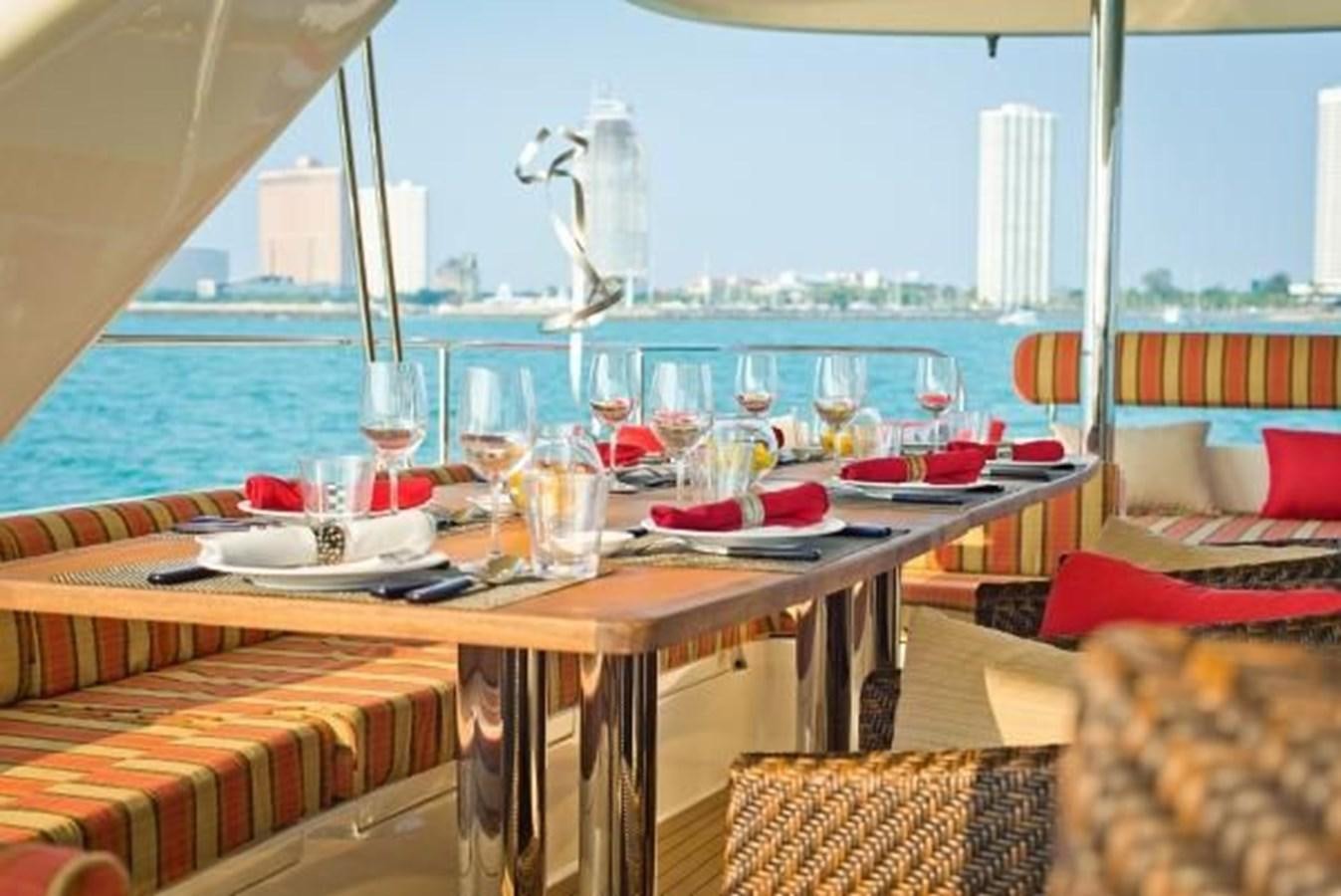 a table with plates and glasses on it aboard 2021 HELIOTROPE NL 70 SOLAR ELECTRIC Yacht for Sale