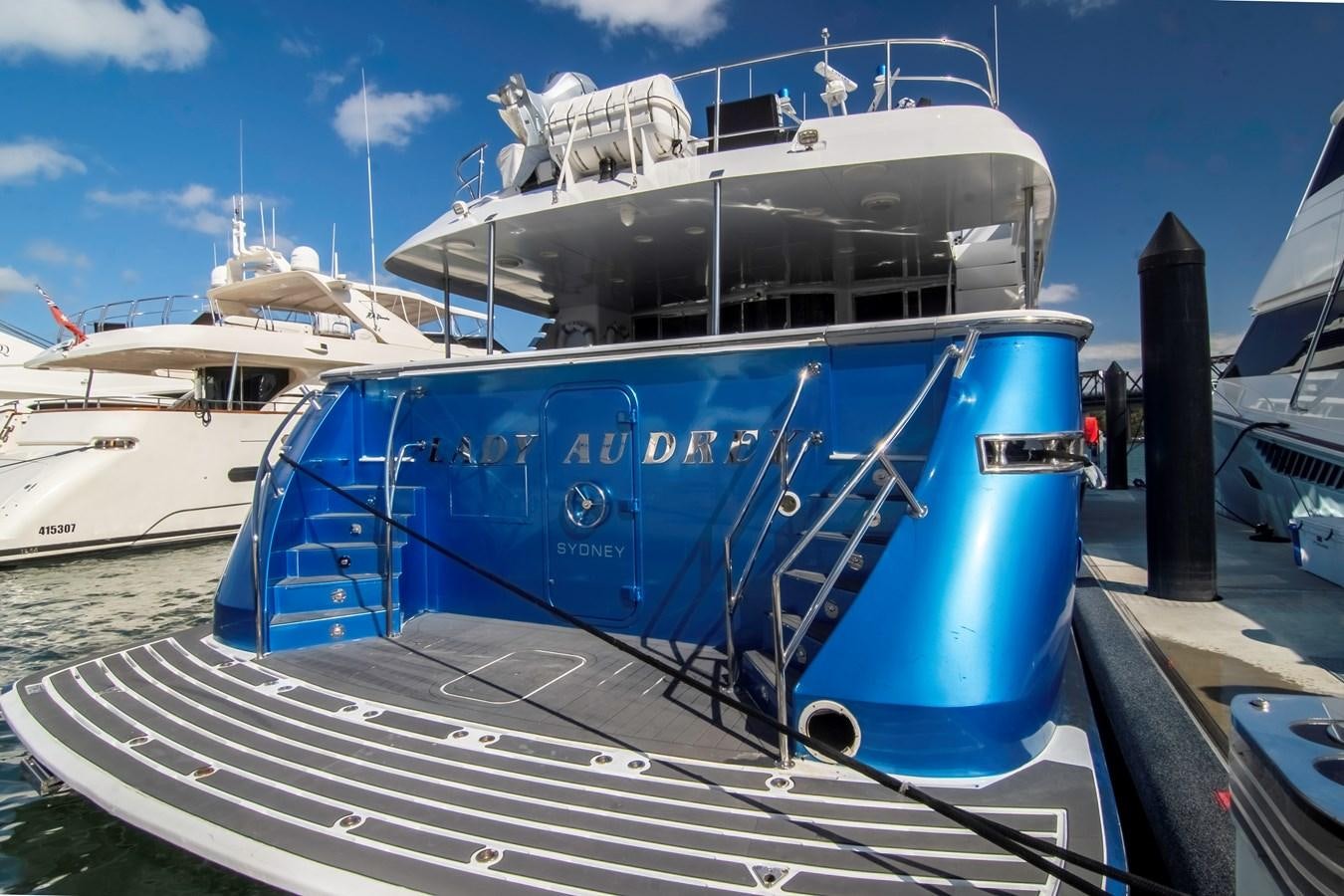a boat docked at a pier aboard LADY AUDREY Yacht for Sale