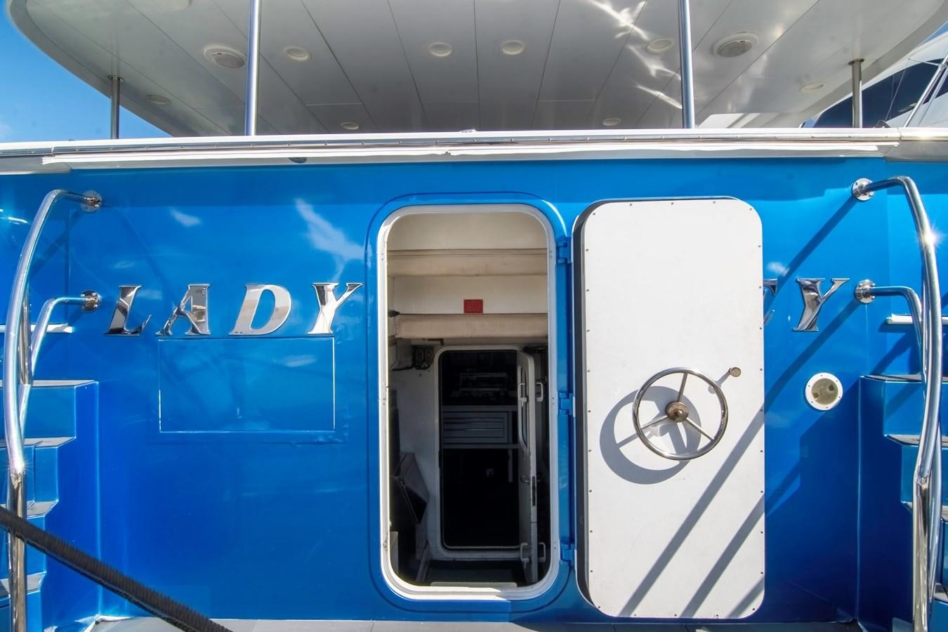 a blue bus with a sign aboard LADY AUDREY Yacht for Sale