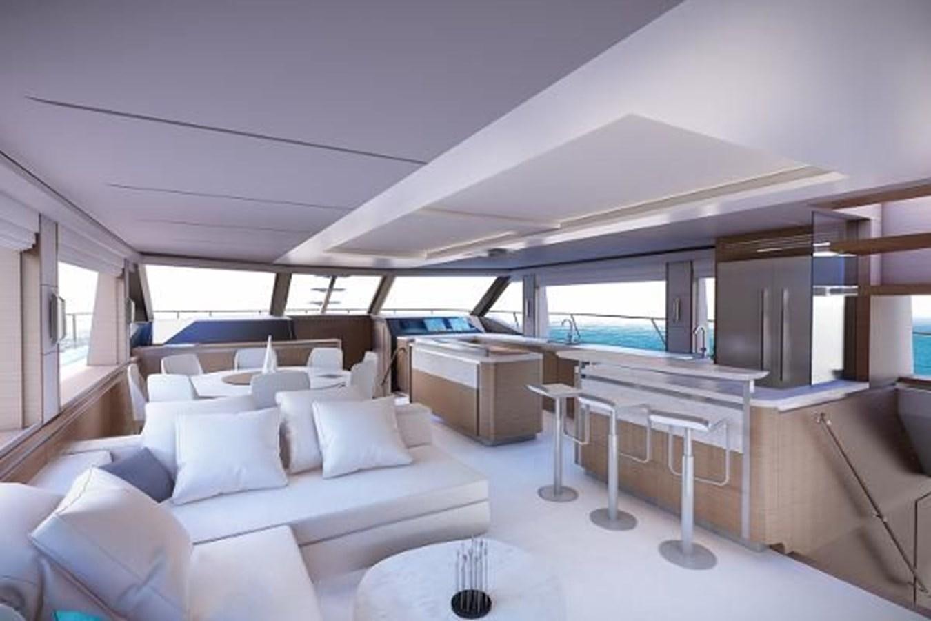 a room with a couch and a table and a large window aboard 2021 AQUILA 70 LUXURY Yacht for Sale