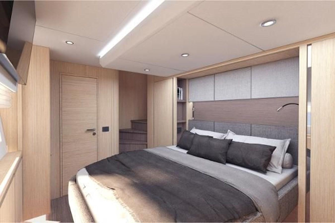 a bed in a room aboard 2021 AQUILA 70 LUXURY Yacht for Sale