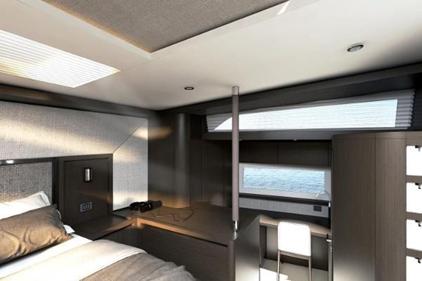 a room with a bed and a desk aboard 2021 AQUILA 70 LUXURY Yacht for Sale