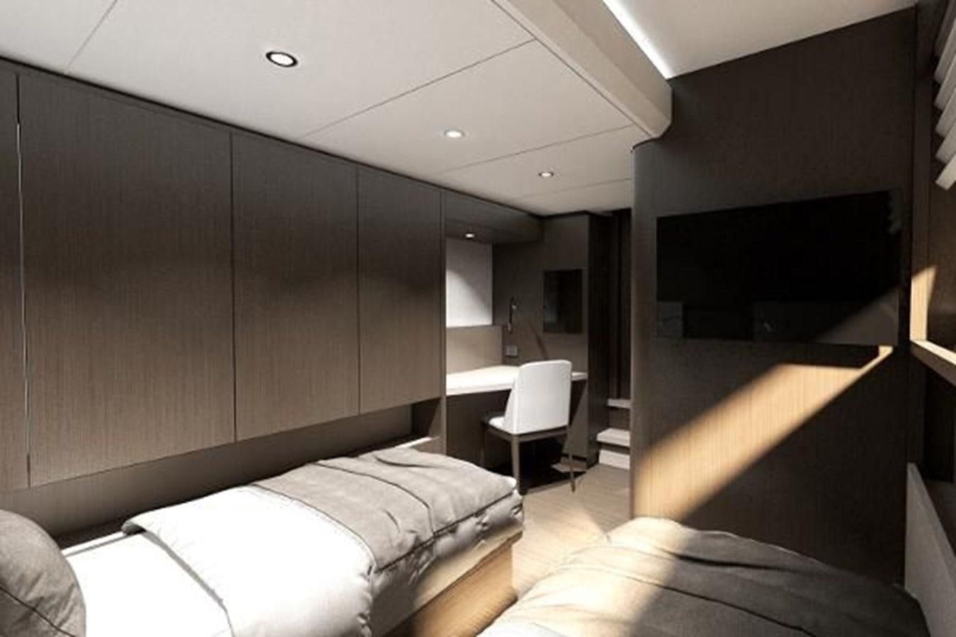 a room with a bed and a television aboard 2021 AQUILA 70 LUXURY Yacht for Sale