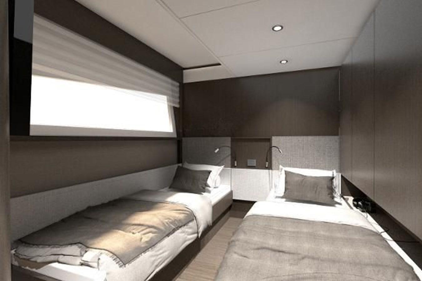a room with two beds aboard 2021 AQUILA 70 LUXURY Yacht for Sale