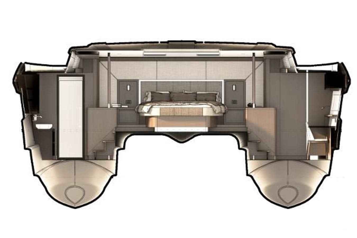 a room with a bed and a desk aboard 2021 AQUILA 70 LUXURY Yacht for Sale