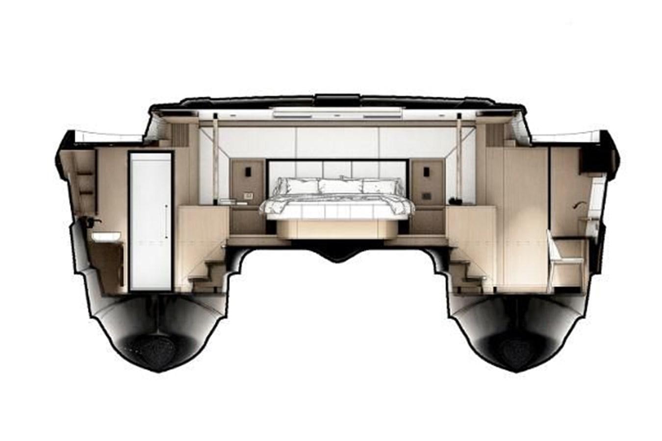 a bed with a desk aboard 2021 AQUILA 70 LUXURY Yacht for Sale