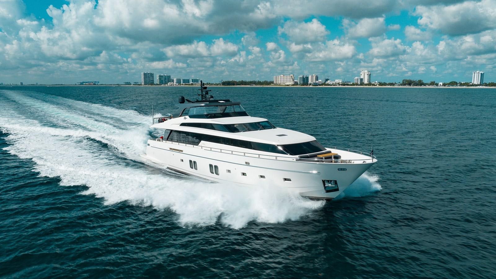 a white yacht on the water aboard FIFTY SHADES Yacht for Sale