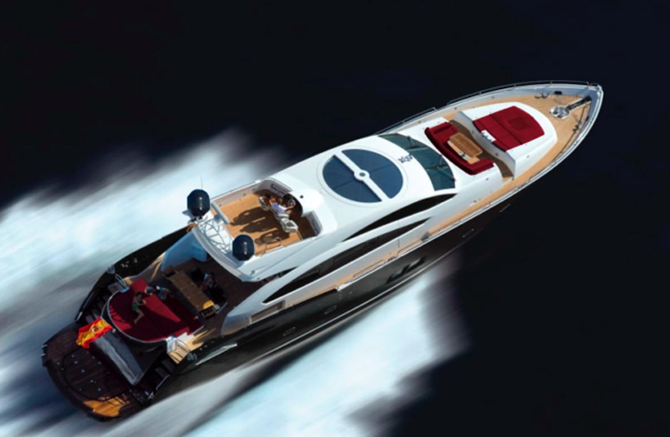a space ship with a red and white stripe aboard UM7 Yacht for Sale