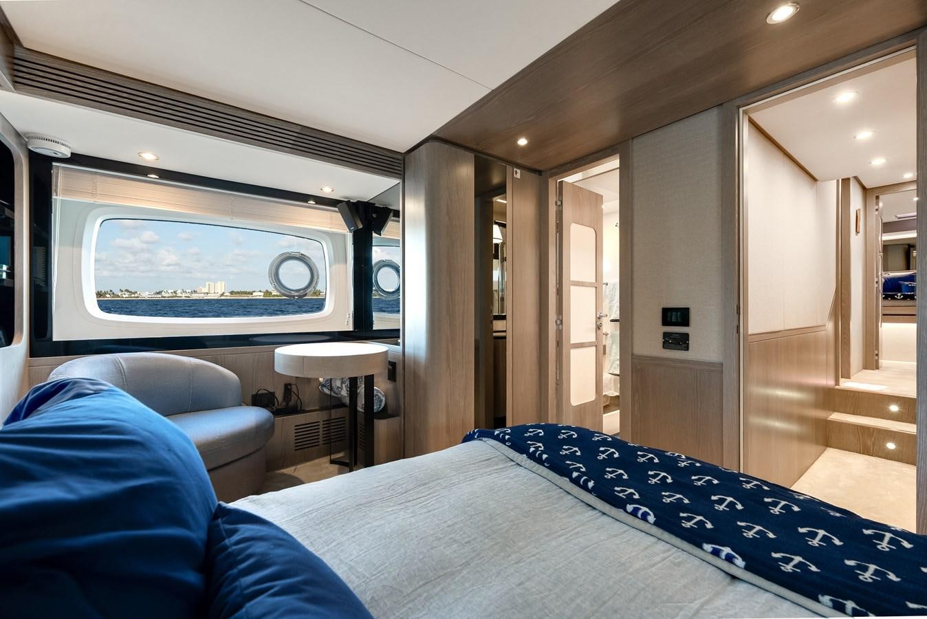 a bed in a room aboard PRODIGALITY 4 Yacht for Sale