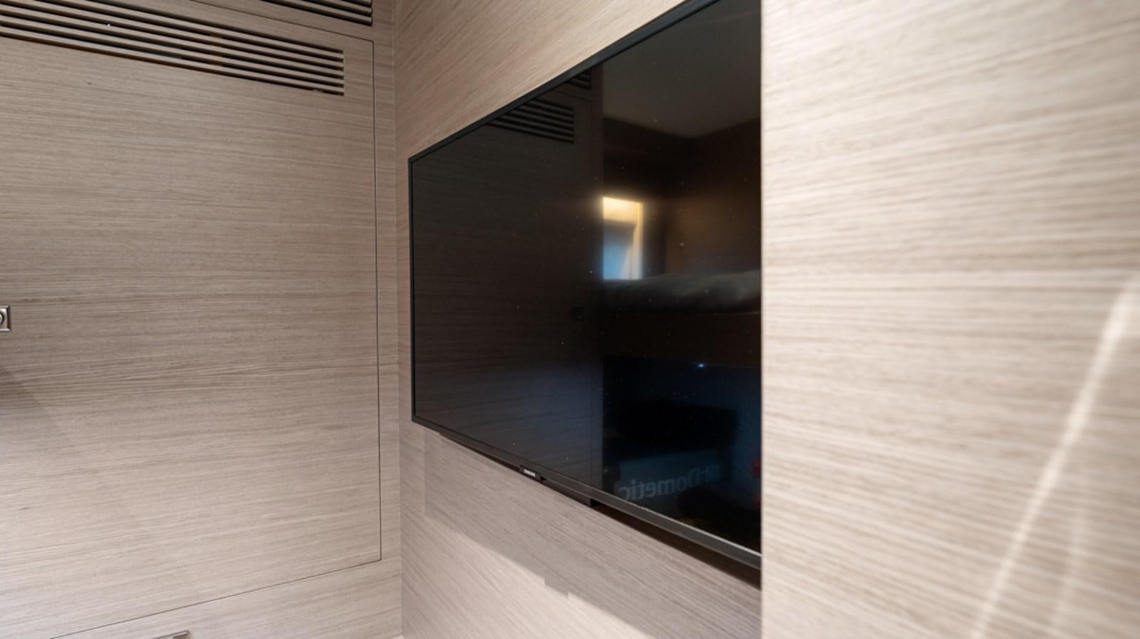 a wooden wall with a mirror aboard 90 HORIZON Yacht for Sale