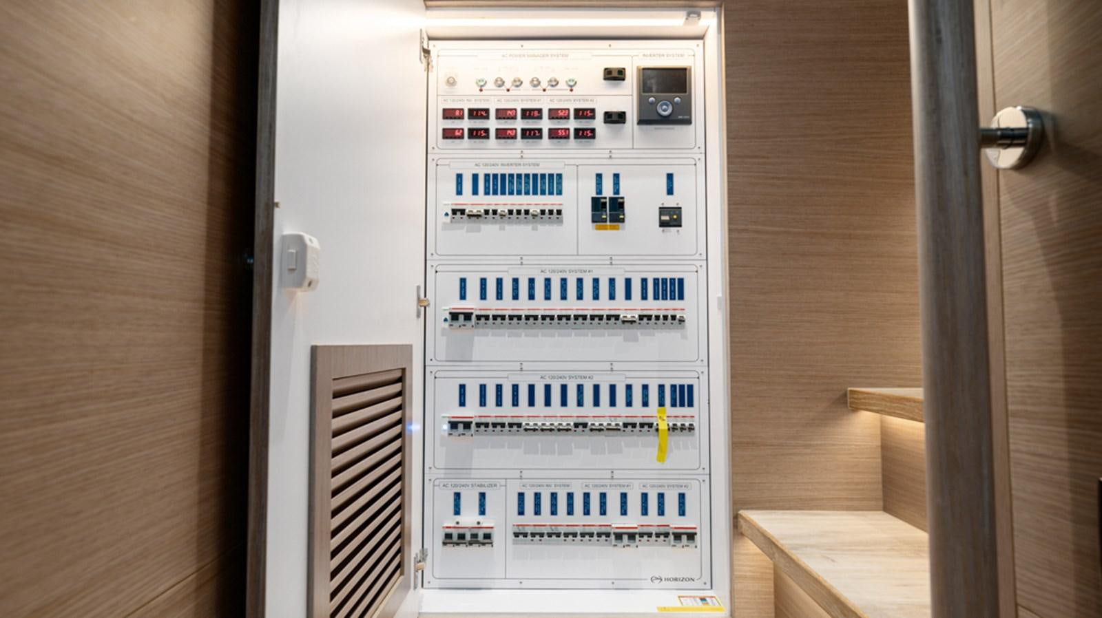 a white electrical box aboard 90 HORIZON Yacht for Sale