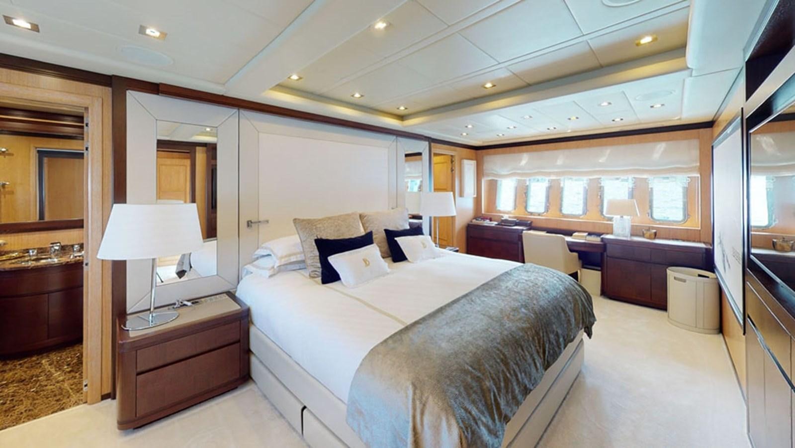 a large bedroom with a large bed aboard PAULA & BIEL Yacht for Sale
