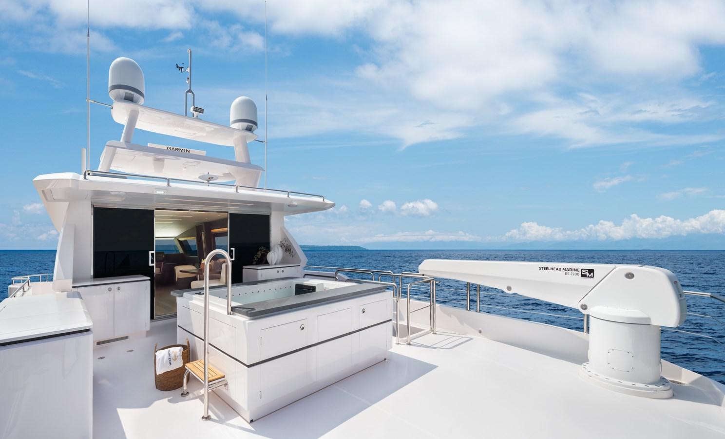 a boat on a boat aboard HORIZON FD80-614 / NOW AVAILABLE  Yacht for Sale