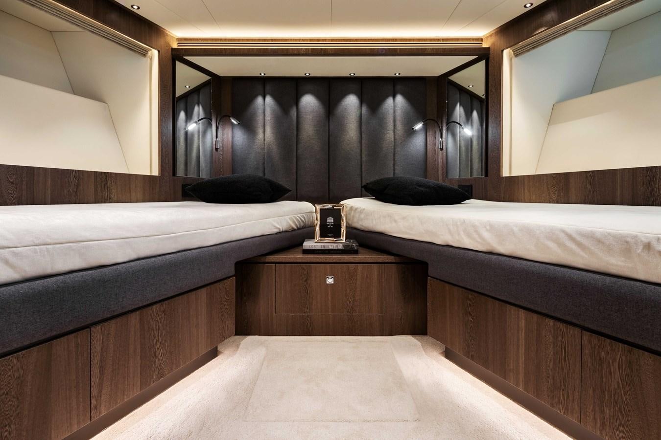 a room with two beds aboard HORIZON FD80-614 / NOW AVAILABLE  Yacht for Sale