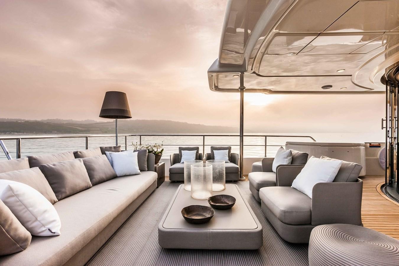 a living room with a large window aboard YVONNE Yacht for Sale