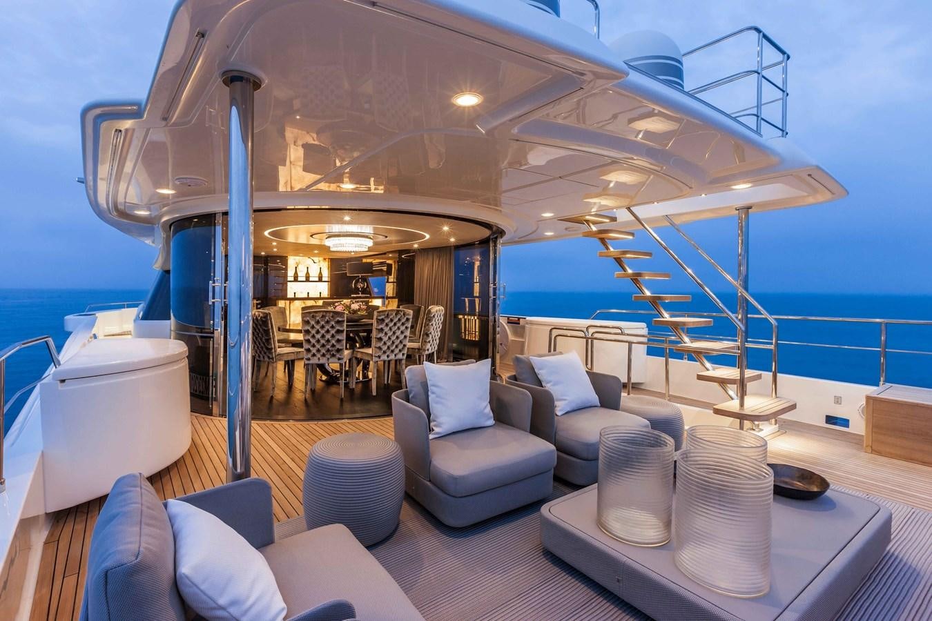 a living room with a large glass ceiling and a large window aboard YVONNE Yacht for Sale
