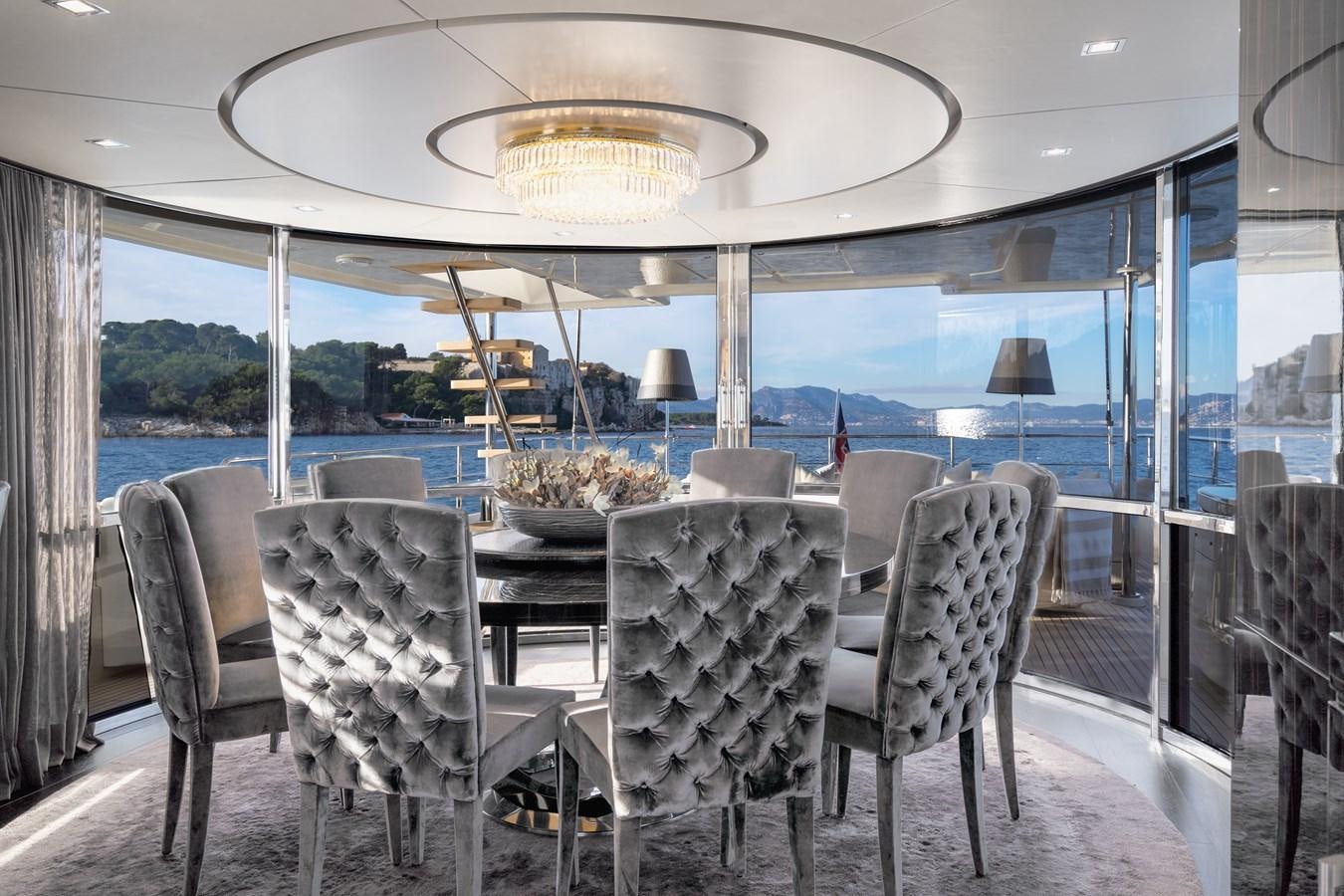 a table set for a meal aboard YVONNE Yacht for Sale