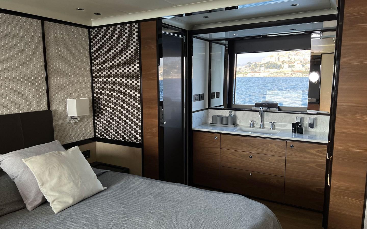 a bed in a room aboard A4A Yacht for Sale