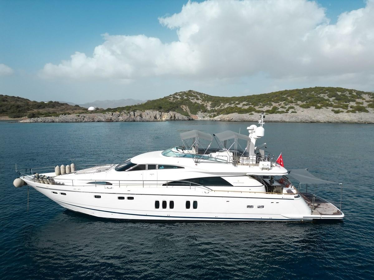 a white yacht in the water aboard FAIRLINE SQUADRON 74 Yacht for Sale