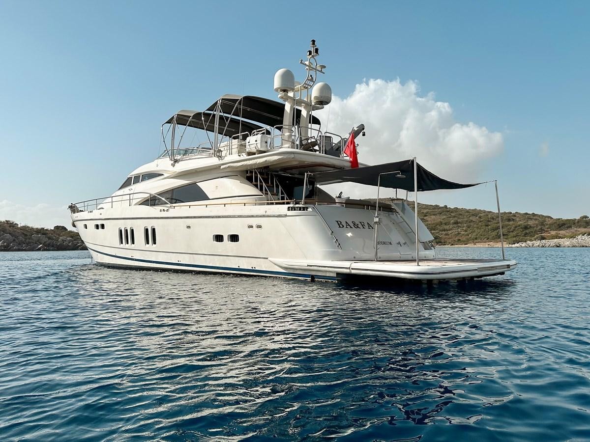 a large white ship in the water aboard FAIRLINE SQUADRON 74 Yacht for Sale