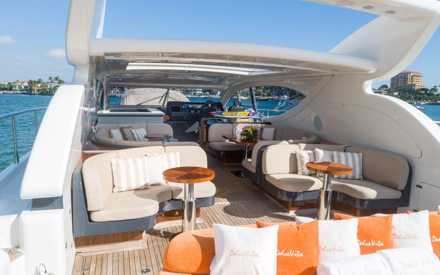 a boat with chairs and tables aboard DOLCE VITA II Yacht for Sale