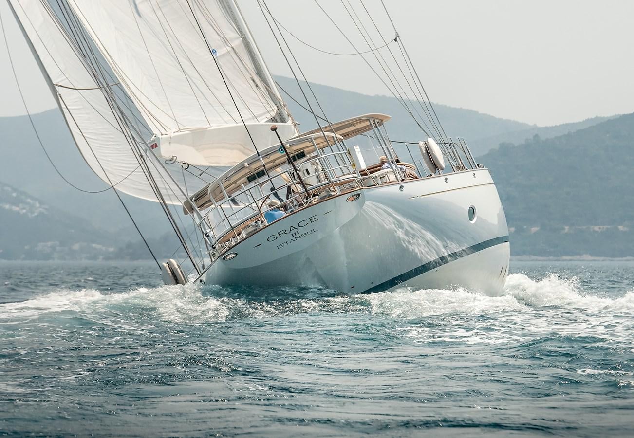 a sailboat on the water aboard GRACE III Yacht for Sale