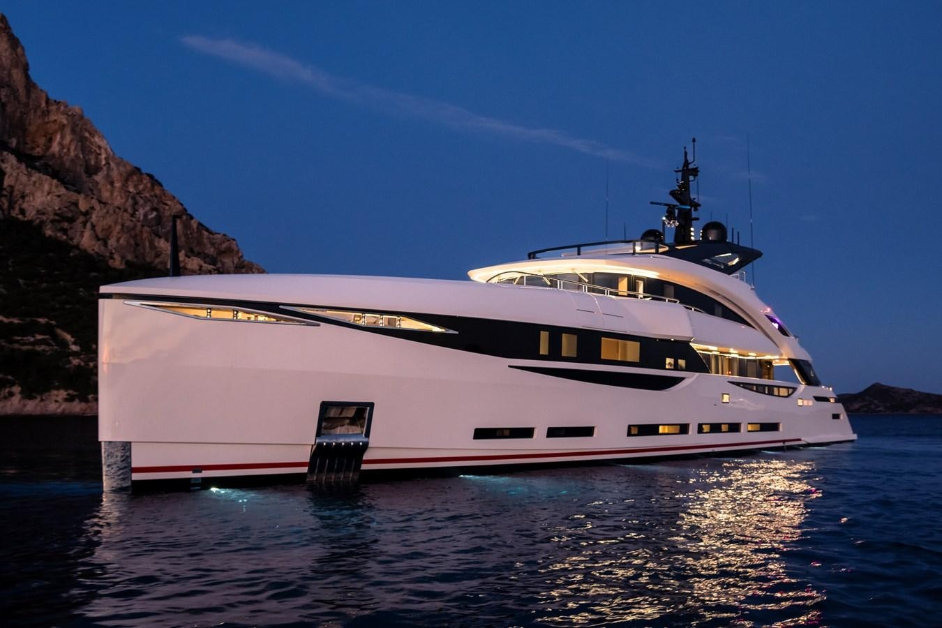 a white boat on water aboard ISA GT 45 Yacht for Sale