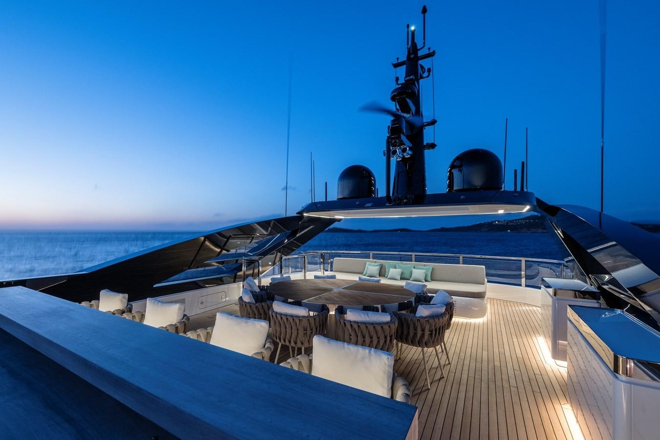 a deck with a large ship on it aboard ISA GT 45 Yacht for Sale