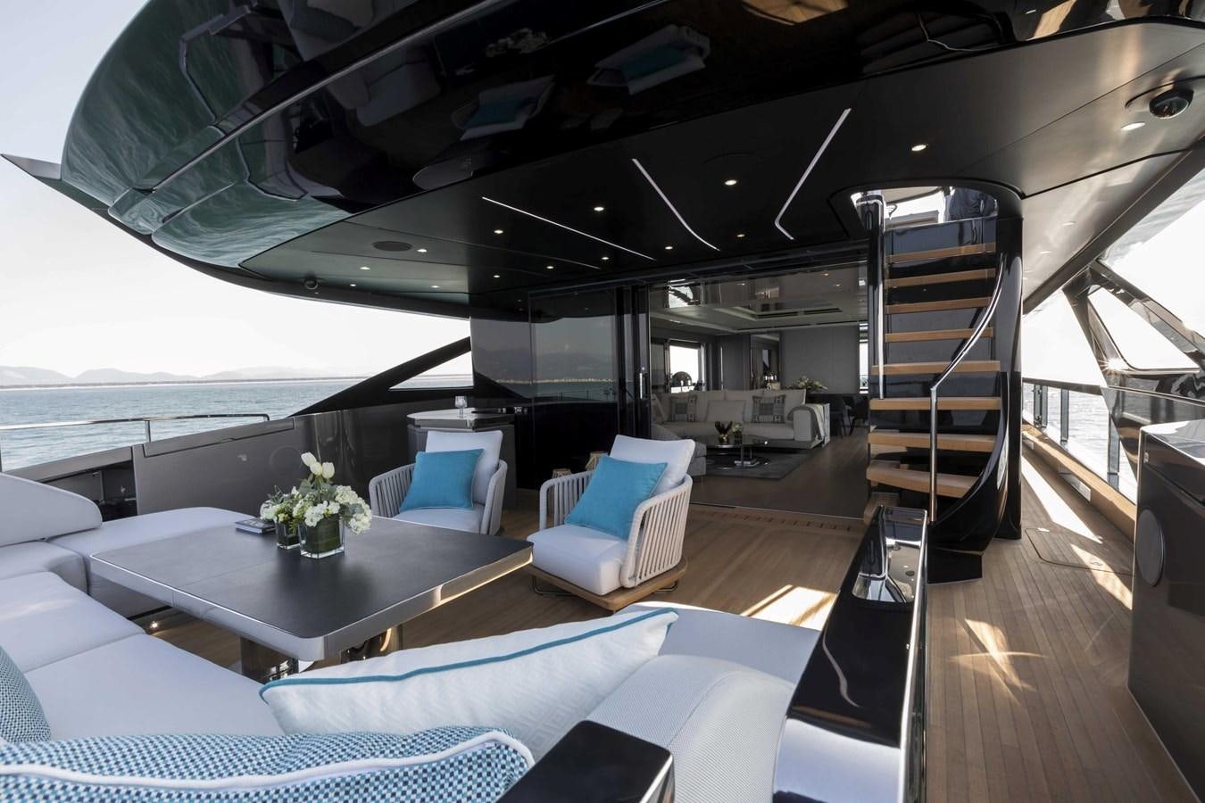 a modern looking living room aboard CRAZY TOO Yacht for Sale