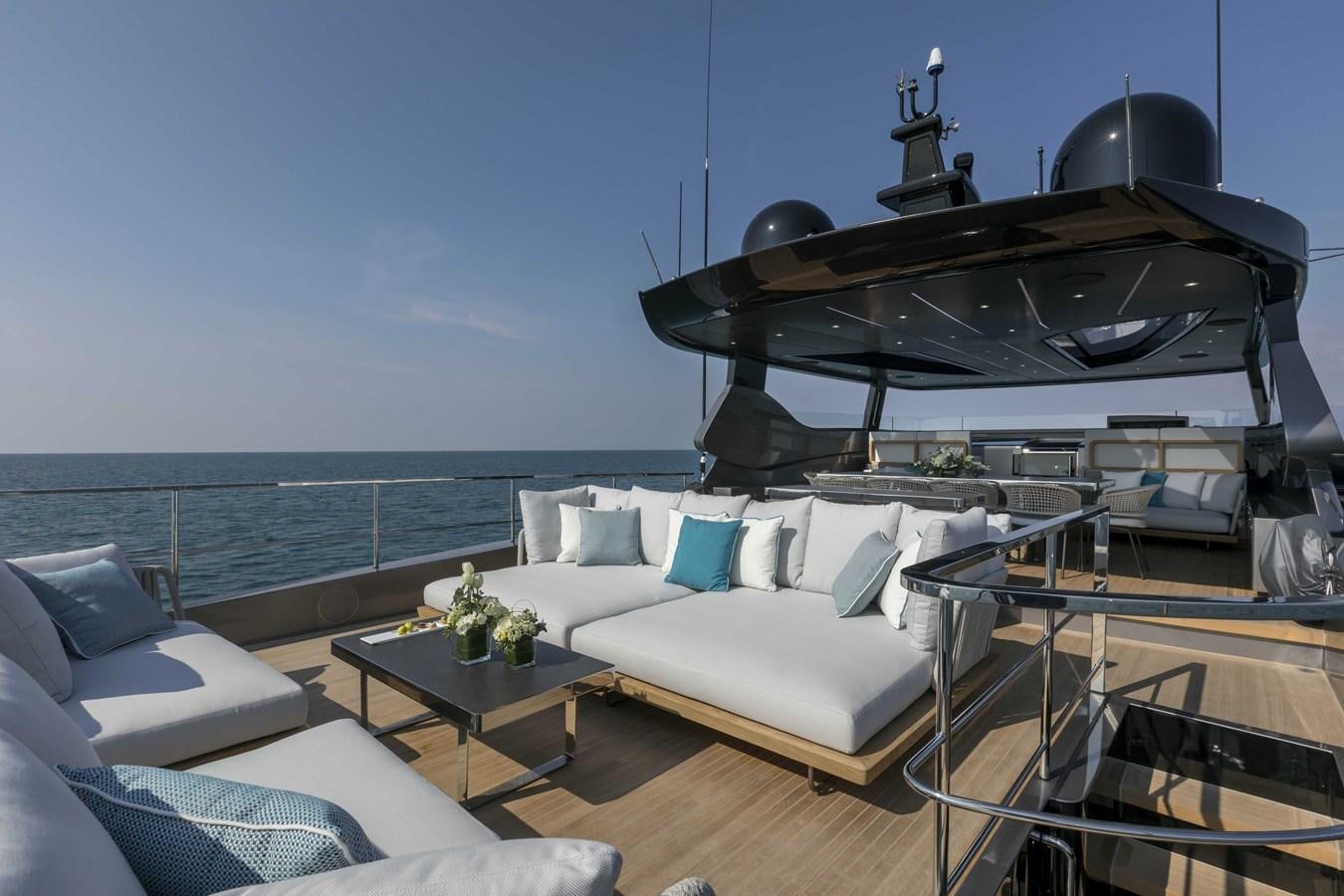 a living room with a large boat aboard CRAZY TOO Yacht for Sale