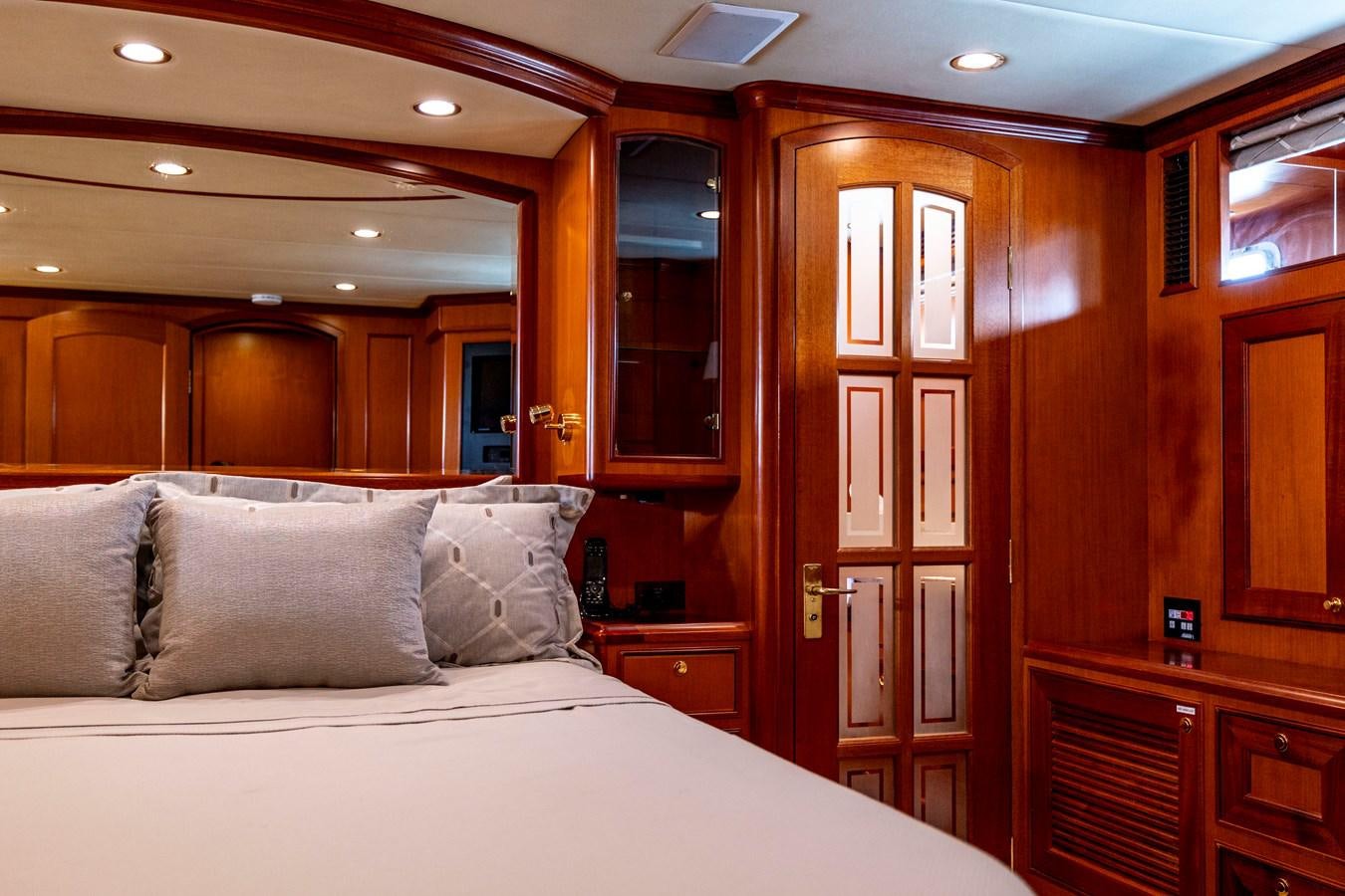a bed in a room aboard ANNIE Yacht for Sale