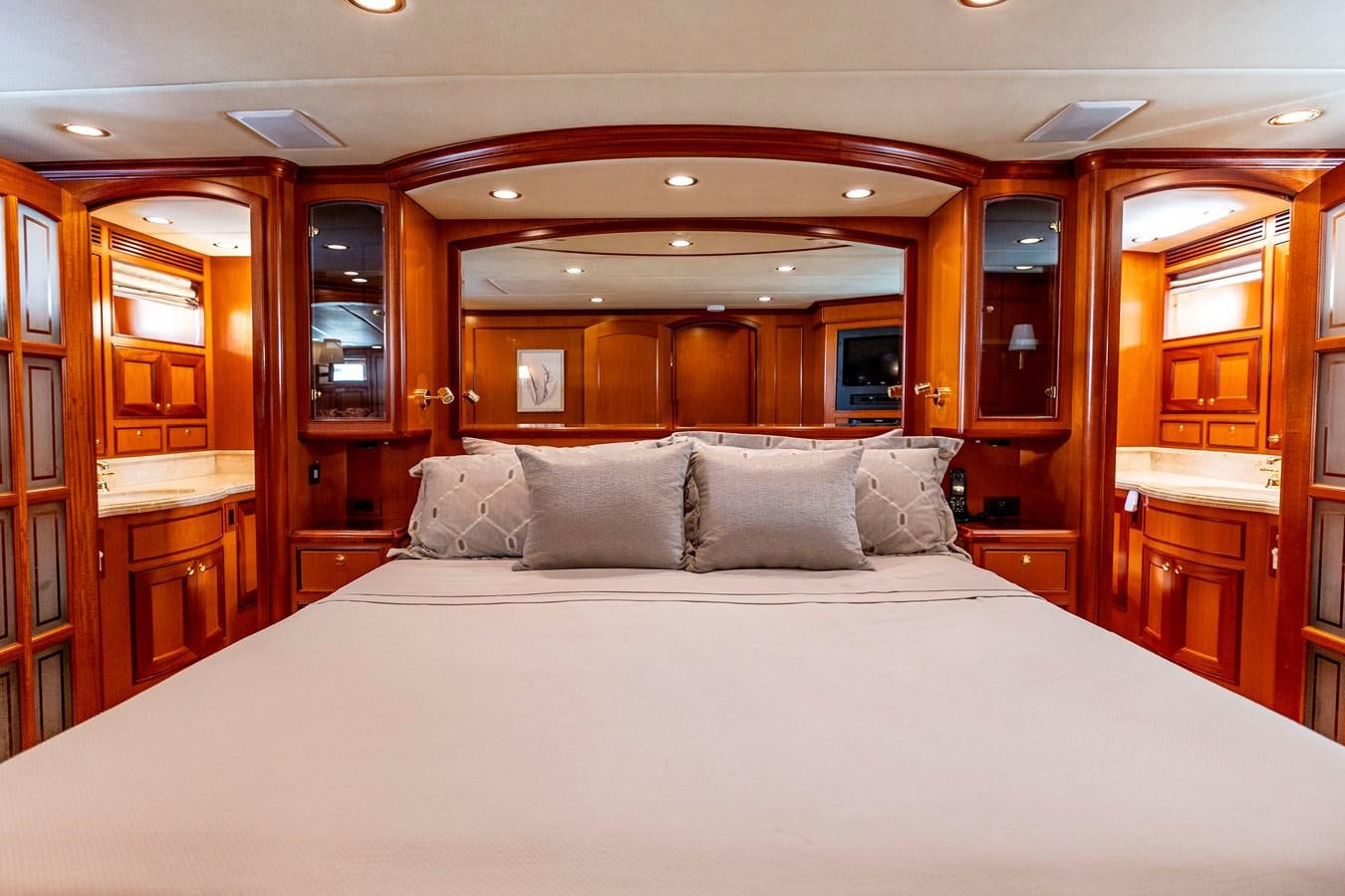 a bed with pillows aboard ANNIE Yacht for Sale