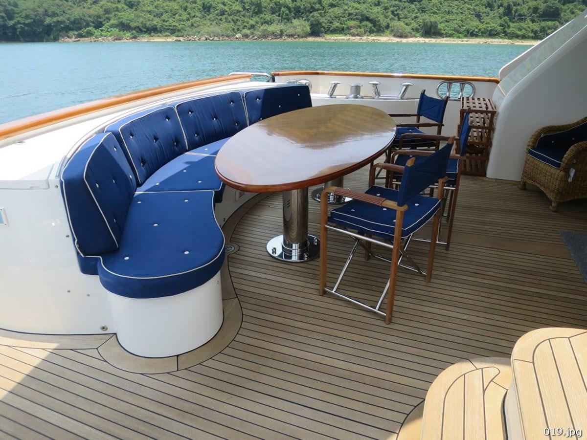 a table and chairs on a deck aboard BLU Yacht for Sale