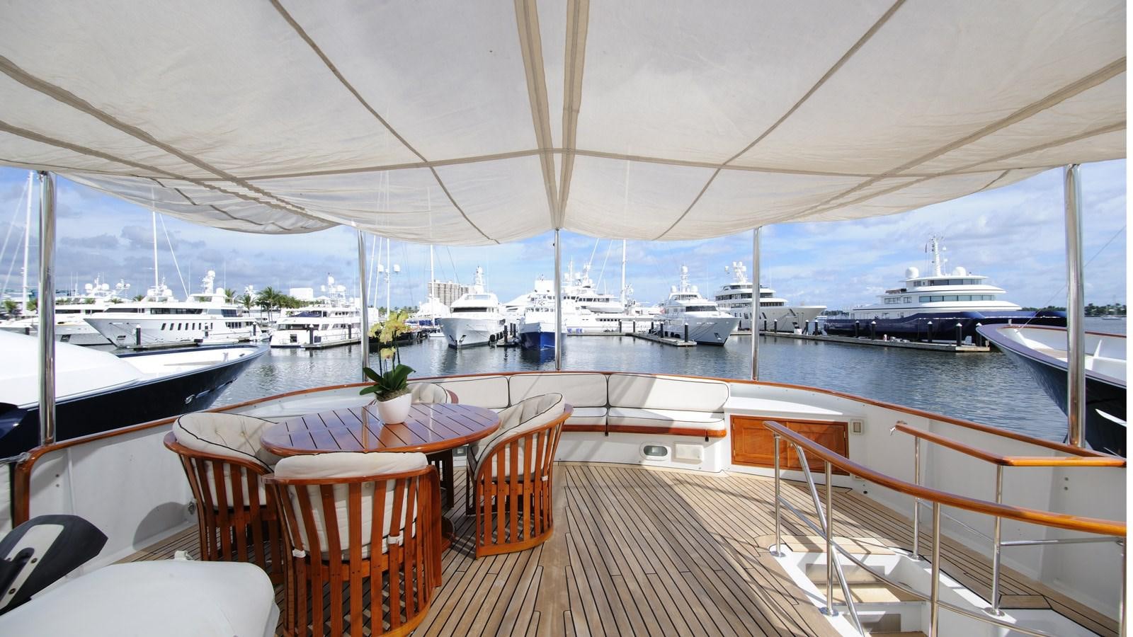 a deck with many boats in it aboard AVANTE V Yacht for Sale