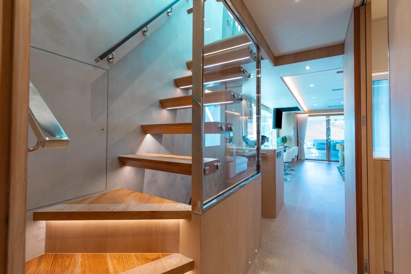 a staircase in a house aboard ONE MORE TIME Yacht for Sale