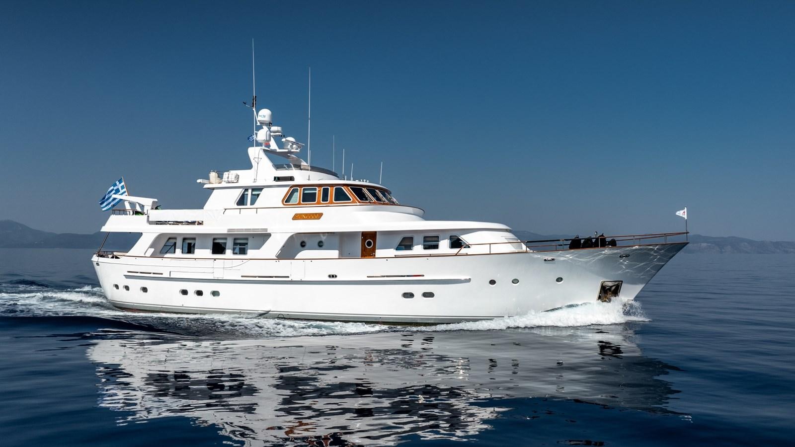 a white yacht on the water aboard SUNCOCO Yacht for Sale