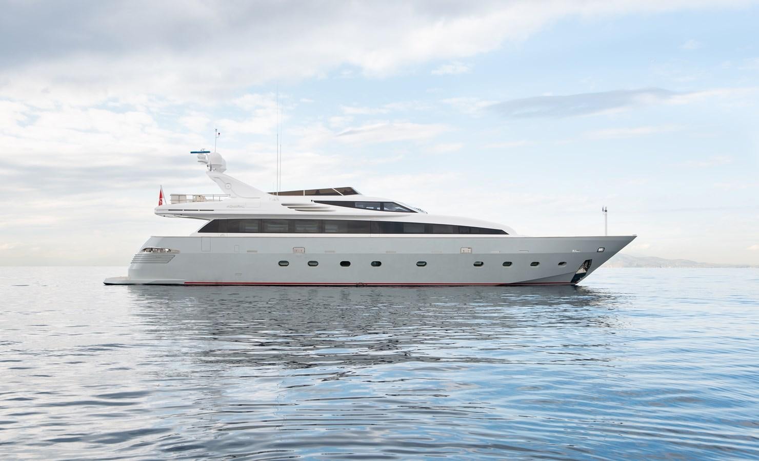 a white yacht in the water aboard XANAX Yacht for Sale