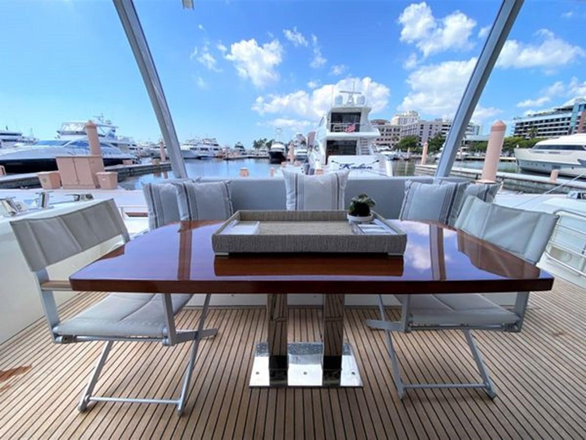 a table with chairs on it aboard 2016 PRESTIGE 680 FLY Yacht for Sale